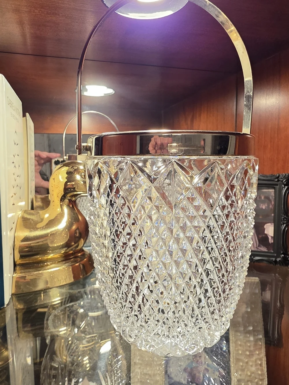 Cut Crystal Ice Bucket with Silver-Tone Handle